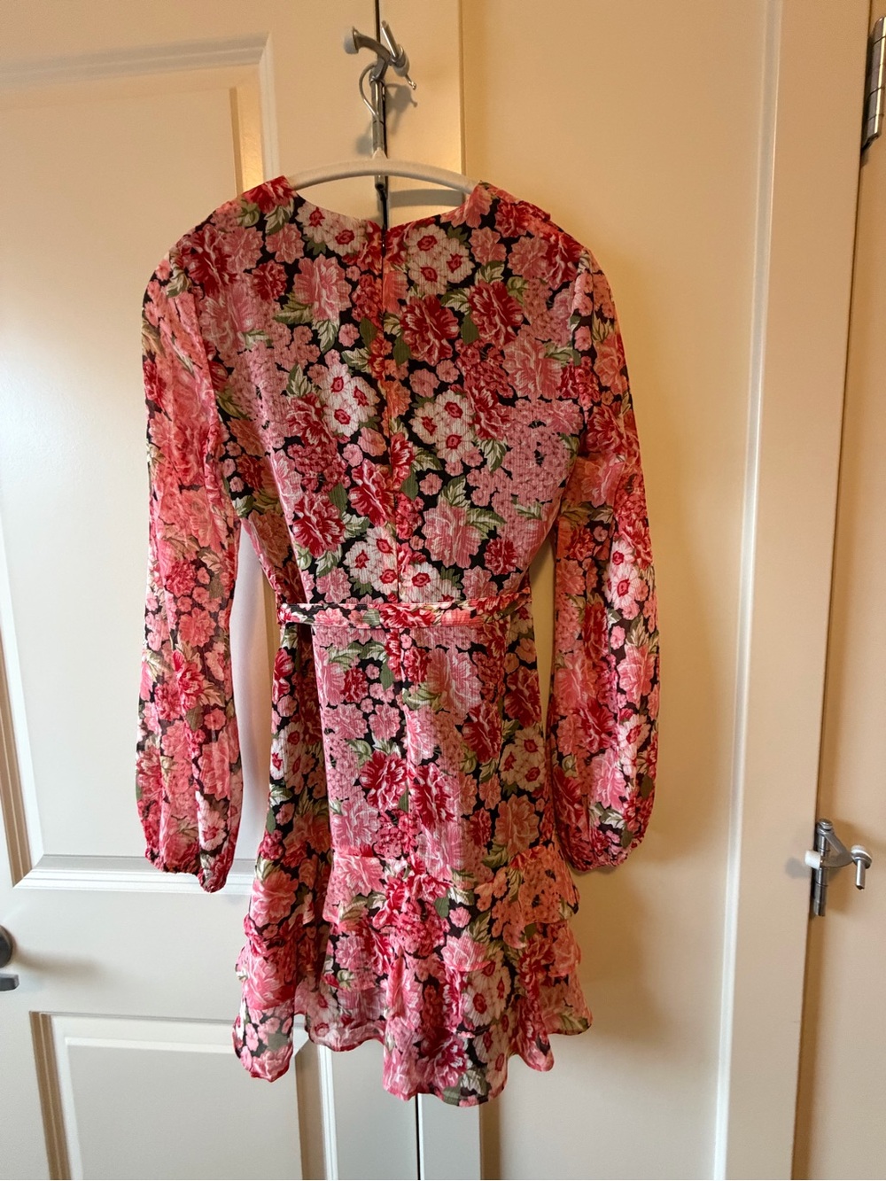 Girls Pink Floral Long-Sleeve Ruffle Dress
